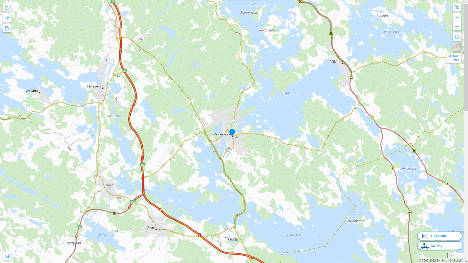 Valkeakoski Highway and Road Map